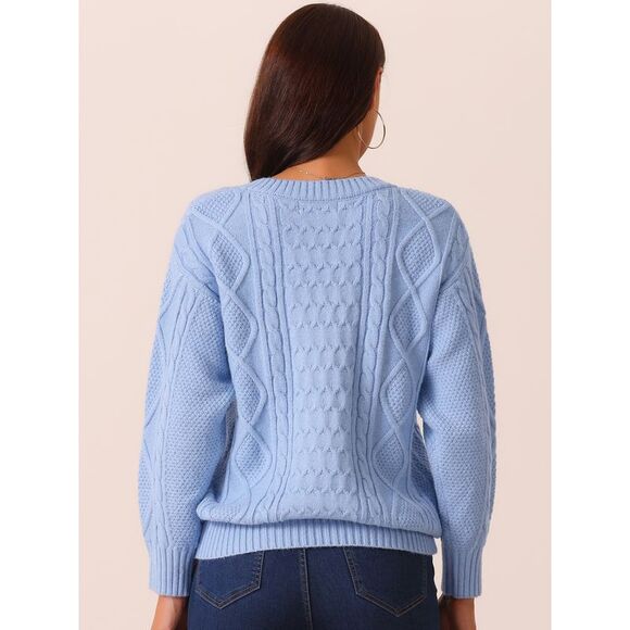 V Neck Long Sleeve Casual Loose Chunky Warm Pullover Sweater Top Blue - Picture 4 of 5